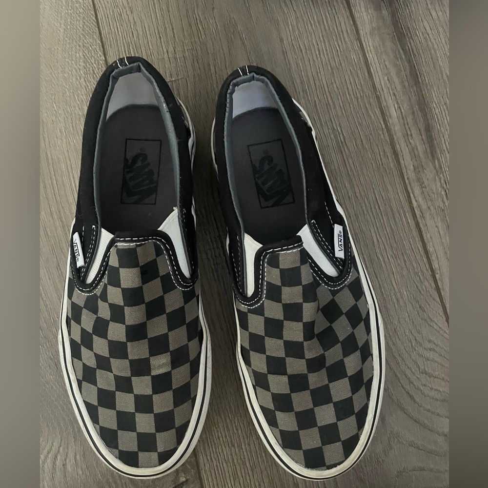 Vans Black and Gray Checkerboard Slip-Ons